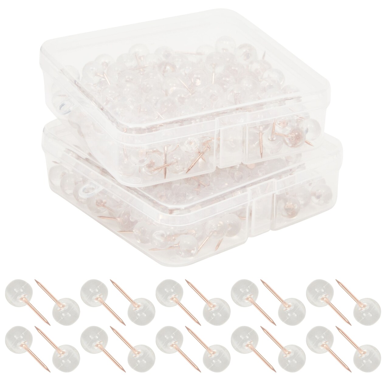 300 count Cute Decorative Clear Push Pins for Cork Bulletin Boards, Rose Gold Thumb Tacks for Wall Hangings, 1/3 in.